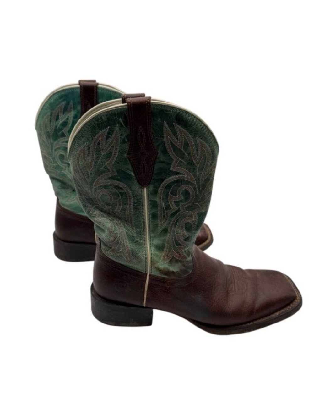 Ariat Cattle Drive Cowboy Boots Cowgirl Western Leather Brown/Teal Women's 8.5 B